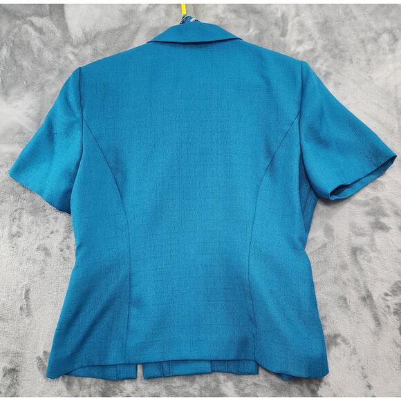 Vintage Leslie Fay Short Sleeve Blazer Striped Pleated Skirt Set Size 12 Blue - Picture 4 of 16